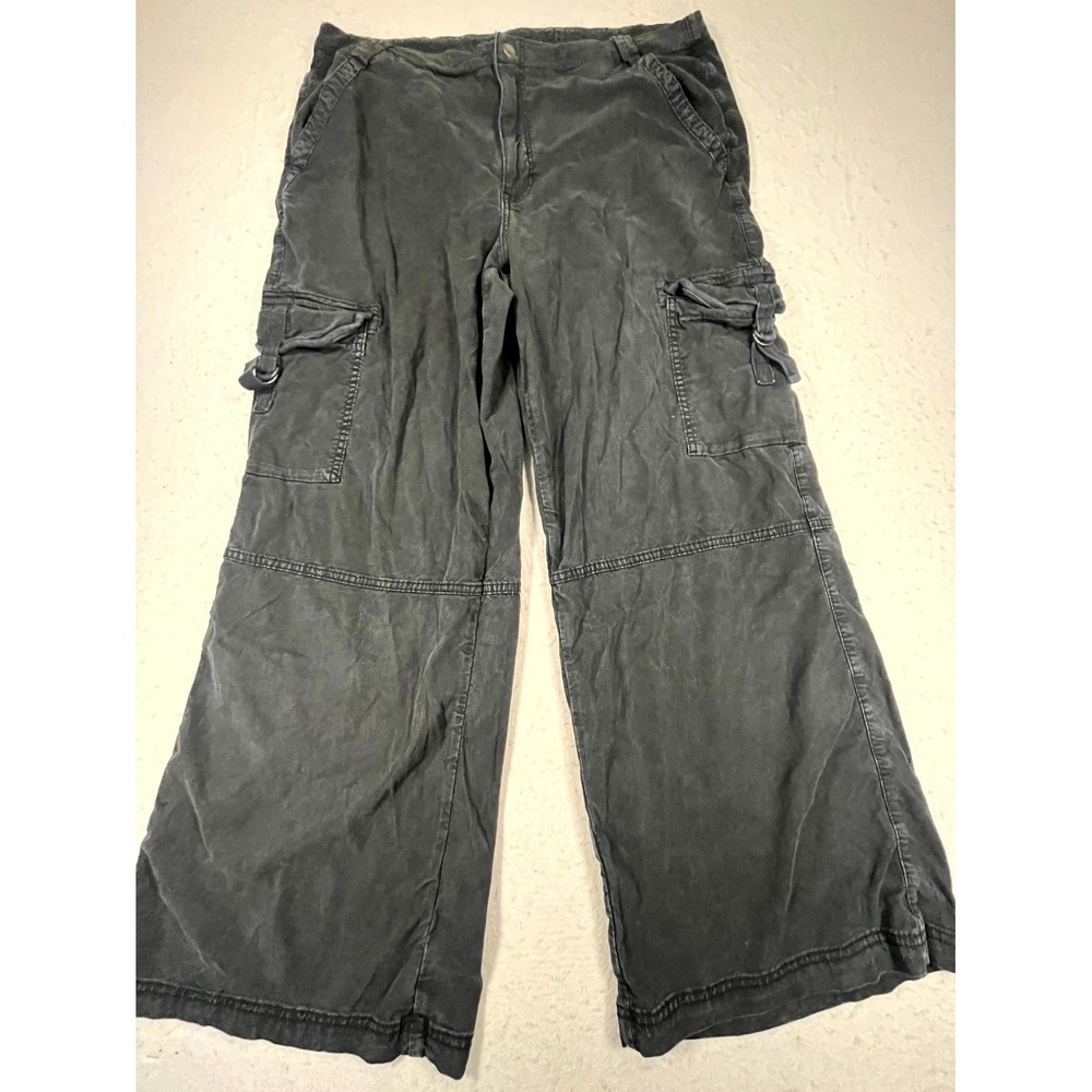 American Eagle Outfitters Cargo Pants Womens 18 Black Stretch Wide Leg Baggy Y2k
